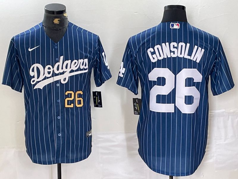 Men Los Angeles Dodgers 26 Gonsolin Blue stirpe 2024 Nike Game MLB Jersey style 2